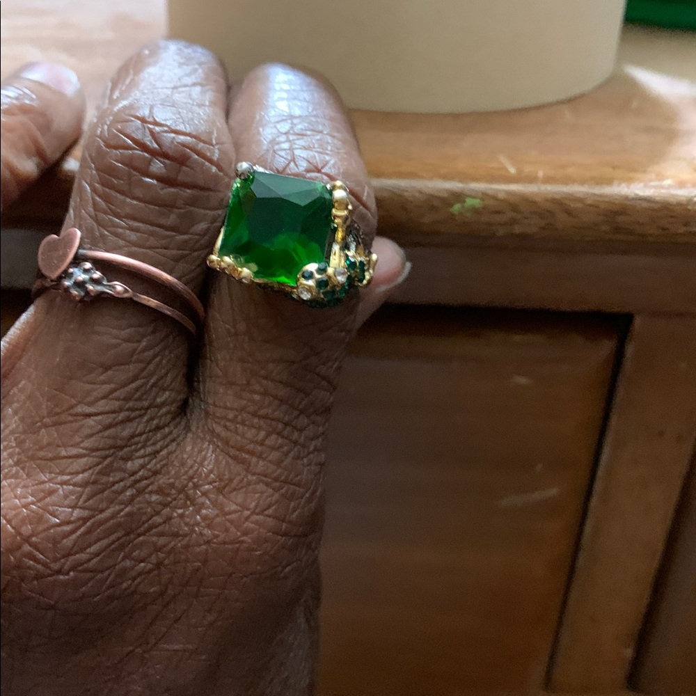 Frog Shaped Large Emerald Green Statement Ring Si… - image 2